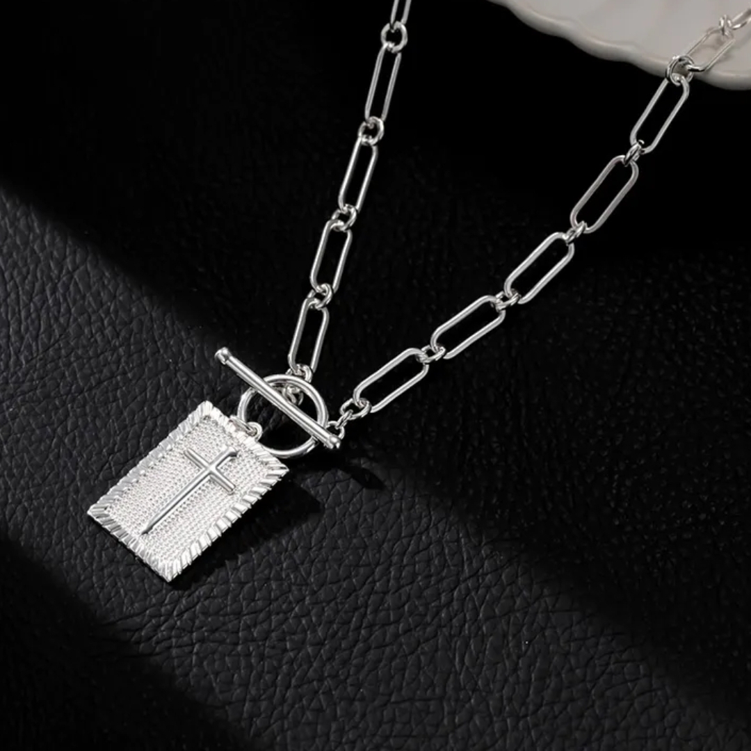 Rectangular Silver Cross Necklace